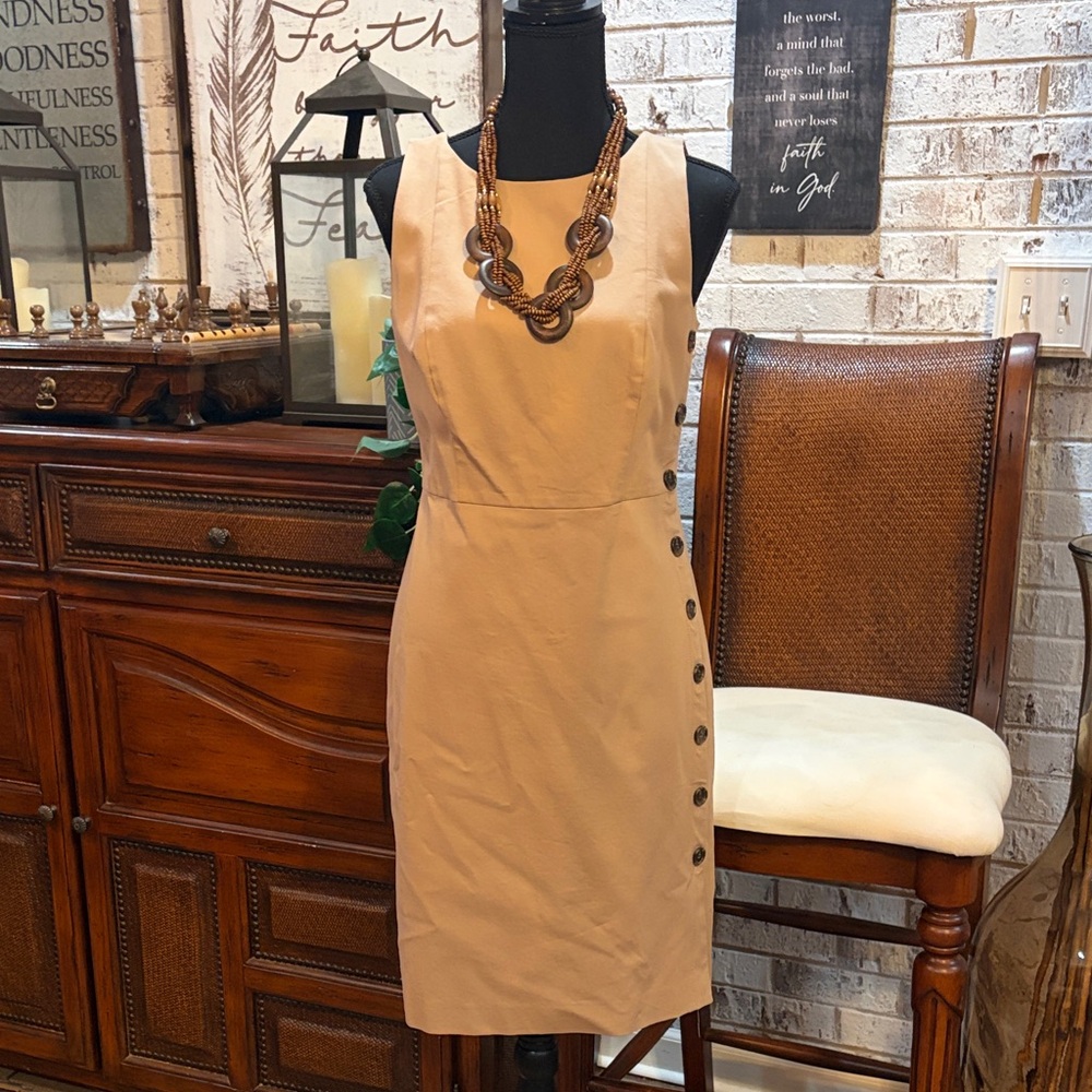 Ann Taylor Beige Button-Detail Mini Dress